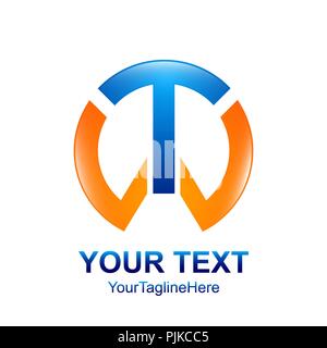 Initial letter T or TW logo template colored silver blue circle design for business and company identity Stock Vector