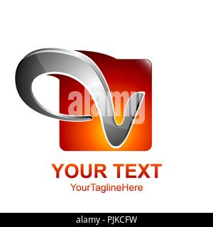 Initial letter V logo template colored orange curved square design for business and company identity Stock Vector