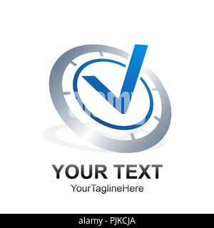 Initial letter V or check logo template colored blue silver circle design for business and company identity Stock Vector