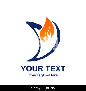 Initial letter V logo template colored blue orange flame design for business and company identity Stock Vector