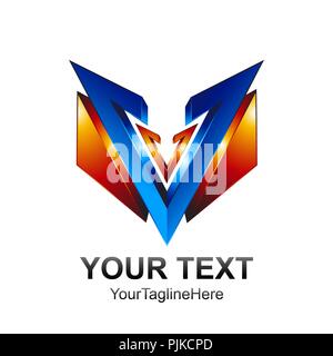 Initial letter V logo template colored blue orange 3d shield design for business and company identity Stock Vector