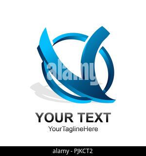Initial letter V logo template colored blue circle 3d design for business and company identity Stock Vector