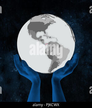 Panama with flag on globe in hands in space. 3D illustration. Stock Photo