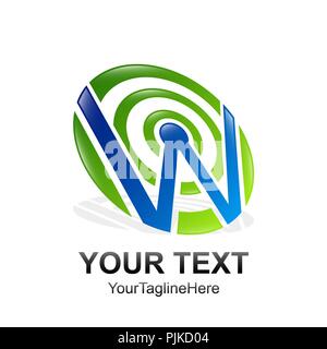 Initial letter W logo template colored blue green circle design for business and company identity Stock Vector