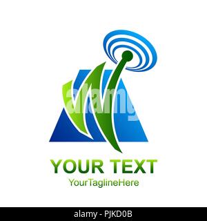 Initial letter W logo template colored blue green signal design for business and company identity Stock Vector