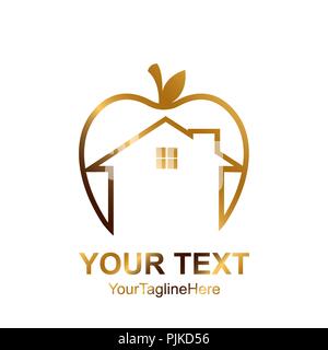 Gold apple house for the architectural development company logo Stock Vector