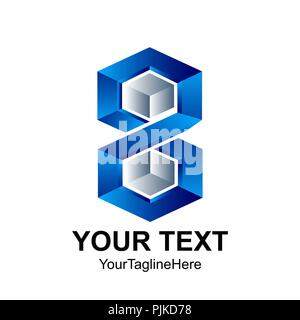 Creative abstract hexagon 3D number eight vector logo design template element. Colored silver blue concept icon Stock Vector