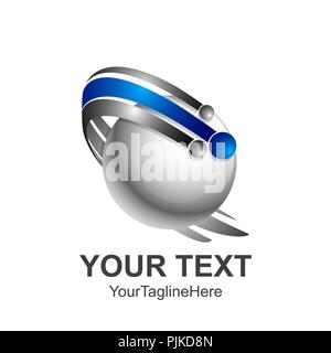 Creative abstract 3d sphere swoosh orbit vector logo design template element. Colored silver blue concept icon Stock Vector