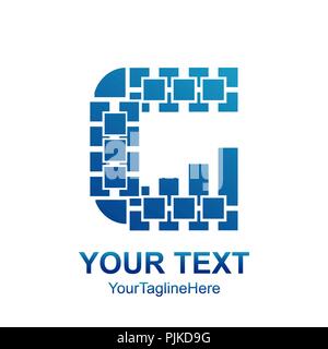 Initial letter G logo design template element colored blue pixel square for business and company identity Stock Vector