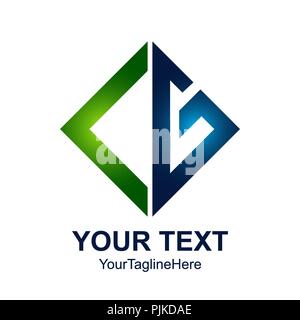 Initial letter CG logo design template element colored green blue square for business and company identity Stock Vector