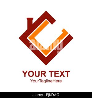 Initial letter CC logo design template element colored red orange square roof for business and company identity Stock Vector