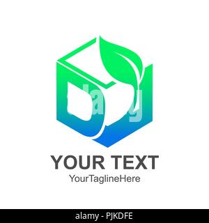Initial letter D logo template colored green cube leaf hexagon design for business and company identity Stock Vector