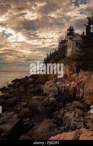 Bass Harbor Head Lighthouse beim Sonnenuntergang Stock Photo