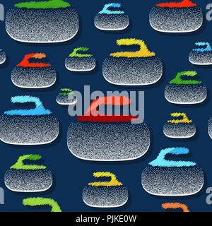 Stones for curling sport game. Ice. Rink. Pattern. Poster. Can be used for shirt print, fashion print design. Vector illustration. Stock Vector