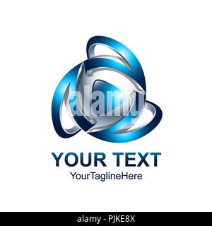 Creative abstract 3d media play button vector logo design template element. Colored silver blue concept icon Stock Vector