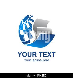 Creative abstract globe and rolls of paper vector logo design template element. Colored blue concept icon Stock Vector