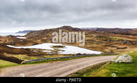 A Road through the scottish highlands near Loch Eriboll Stock Photo