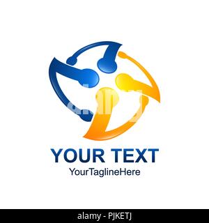 Creative abstract circle atom rotate vector logo design template element. Colored blue orange concept icon Stock Vector