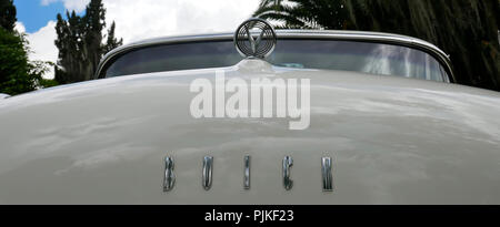Details of american 50s cars during an exhibition in Medellín Colombia front of a White Buick with v logo Stock Photo