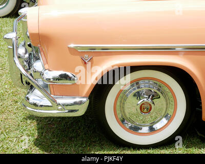 Details of american 50s cars during an exhibition in Medellín Colombia Ford V8 front wheel Stock Photo