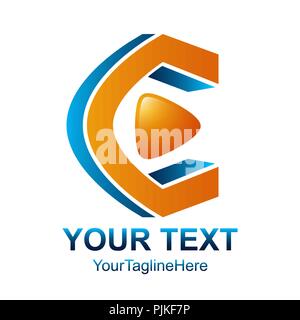 Initial letter C logo design template element with play media button icon colored blue orange for business and company identity Stock Vector