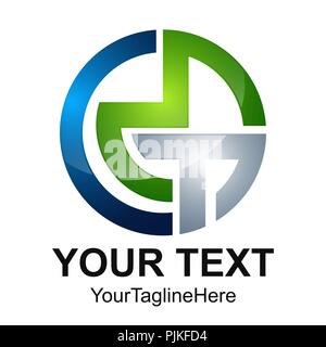 Initial letter CMT logo design template element colored silver green blue circle 3D for business and company identity Stock Vector