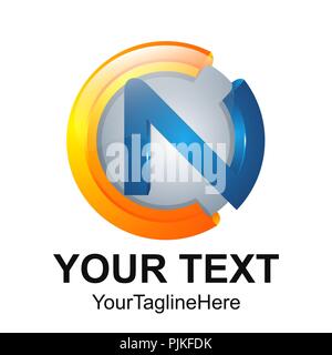 Initial letter CN logo design template element colored silver orange blue circle sphere for business and company identity Stock Vector