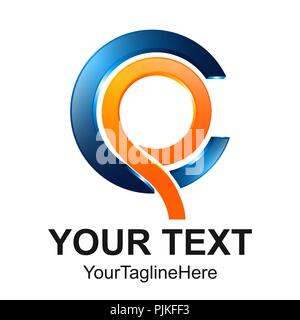 Initial letter CP logo design template element circle colored orange blue for business and company identity Stock Vector