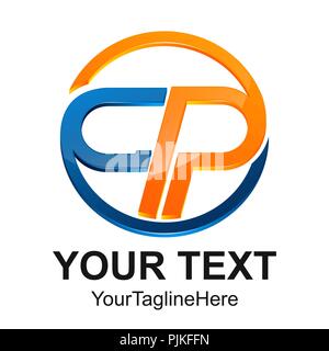 Initial letter CP logo design template element circle colored orange blue for business and company identity Stock Vector