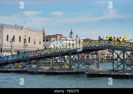 Venice, marathon, pontoon bridge between customs building and St Mark's Square Stock Photo