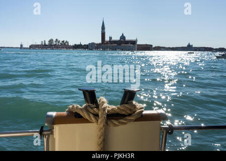 Venice, vaporetto approaching the island of San Giorgio Maggiore Stock Photo