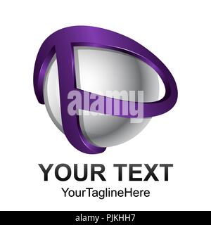 Creative abstract 3d sphere letter P vector logo design template element. Colored purple silver concept icon Stock Vector
