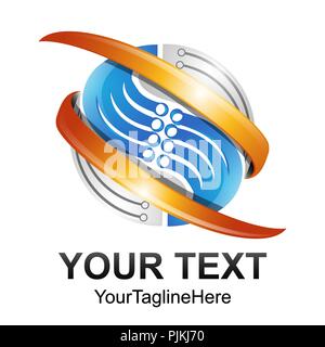 Creative abstract 3d sphere swoosh tech vector logo design template element. Colored blue orange concept icon Stock Vector