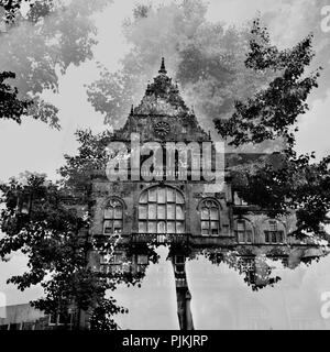 The Old Town Hall in Bielefeld, artistical photographed with the help of double exposure, Stock Photo