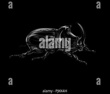 Portrait of a rhinoceros beetle on a black background Stock Vector