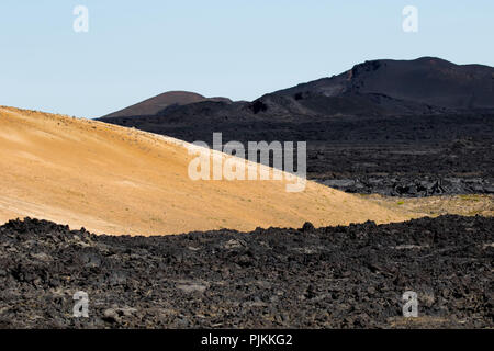 Iceland, colorful slopes at the volcano Leirhnjúkur in the Krafla area, Krafla caldera with lava fields, Stock Photo