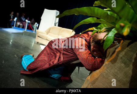 Theatre company de Dijlezonen playing De Vrek from Molière, directed by Gie Beullens (Belgium, 22/01/2015) Stock Photo