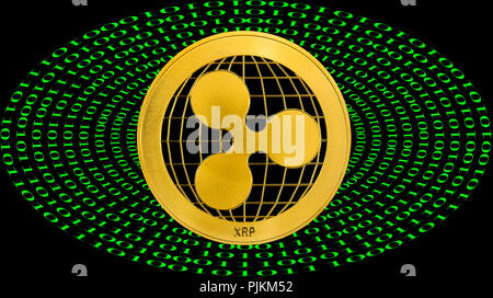 Symbolic image digital currency, golden coin ripple Stock Photo