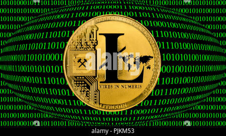 Symbolic image of digital currency, golden coin Litecoin Stock Photo