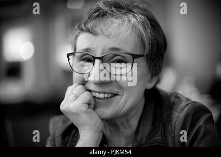 elderly woman, portrait, black and white Stock Photo