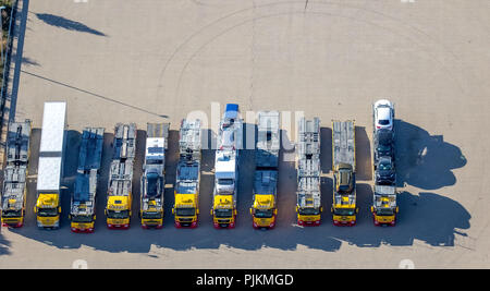 Aerial view, tow truck of the ADAC am Weidekamp, ??industrial areas on the A45 motorway Freudenberg, Freudenberg, Siegen-Wittgenstein, North Rhine-Westphalia, Germany Stock Photo