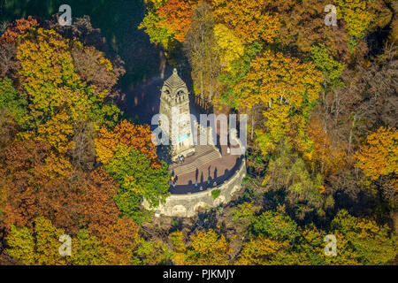 Aerial view, Berger monument in the golden November, fall foliage and park Hohenstein, Witten, Ruhr area, North Rhine-Westphalia, Germany Stock Photo