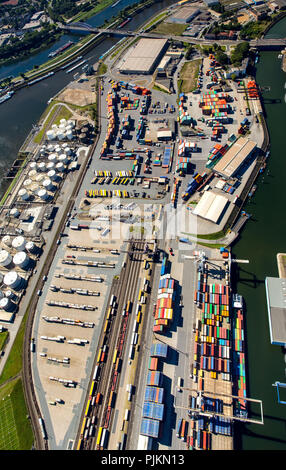 Aerial view, Duisport, largest inland port of Europe, Duisburg port company, Rhine, Duisburg, Ruhr area, North Rhine-Westphalia, Germany Stock Photo