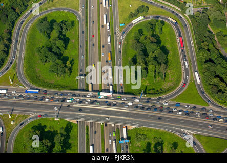 Traffic jam, traffic jam on the A59 motorway and A40 motorway, interchange Duisburg at Ruhrdeich, Duisburg, Ruhr area, North Rhine-Westphalia, Germany Stock Photo