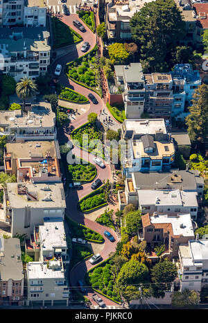 Lombard Street, winding road, curve road, streets of San Francisco, tourist attraction, San Francisco, San Francisco Bay Area, United States, California, USA Stock Photo