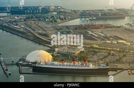 RMS Queen Mary, Ocean Steamer, Queen Mary Hotel in Long Beach Harbor, Long Beach, Los Angeles County, California, USA Stock Photo