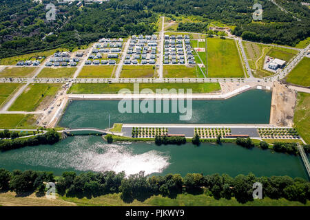 Count Bismarck, residential, commercial and service areas, development area, marina on Rhine-Herne Canal, Gelsenkirchen-Bismarck, former coal mine Graf Bismarck, city on the water, Gelsenkirchen, Ruhr area, North Rhine-Westphalia, Germany Stock Photo