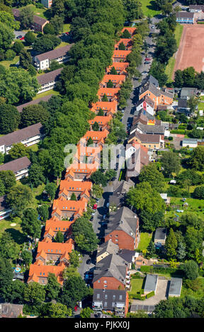 Miner's houses of the former coal mine Hugo, brick buildings for miners, rows of houses, red tile roofs, Gelsenkirchen, Ruhr area, North Rhine-Westphalia, Germany Stock Photo