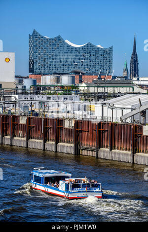 Germany, Hamburg, Kleiner Grasbrook, Reiherstieg, Elbphilharmonie, city hall, St. Nikolai, harbour facilities Stock Photo