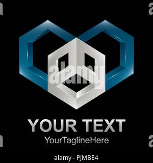 Cube hexagonal 3d style in blue and grey logo template element Stock Vector